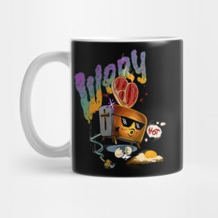 Cheerful little toaster. Hot toaster appliances, character design Mug